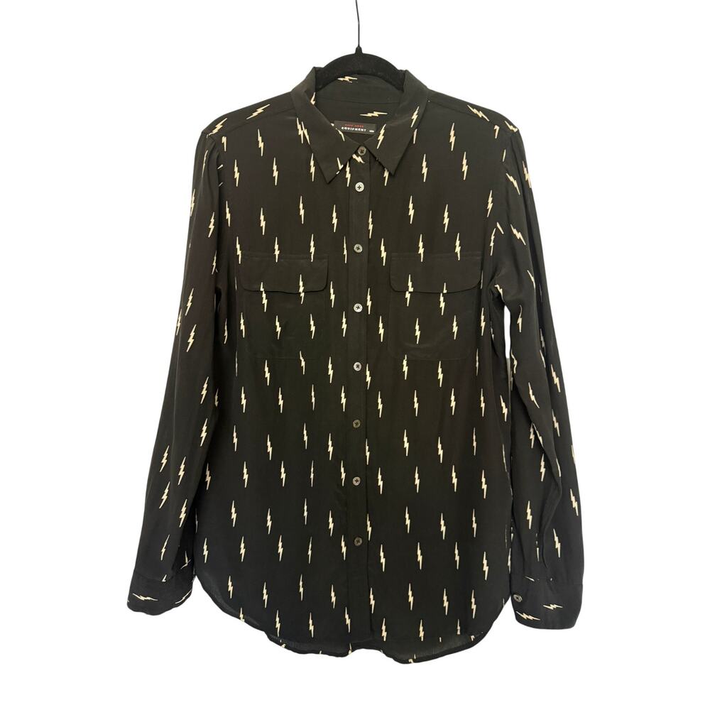 Equipment Kate Moss Silk Shirt Black Lightning Bolt Button Down Blouse M